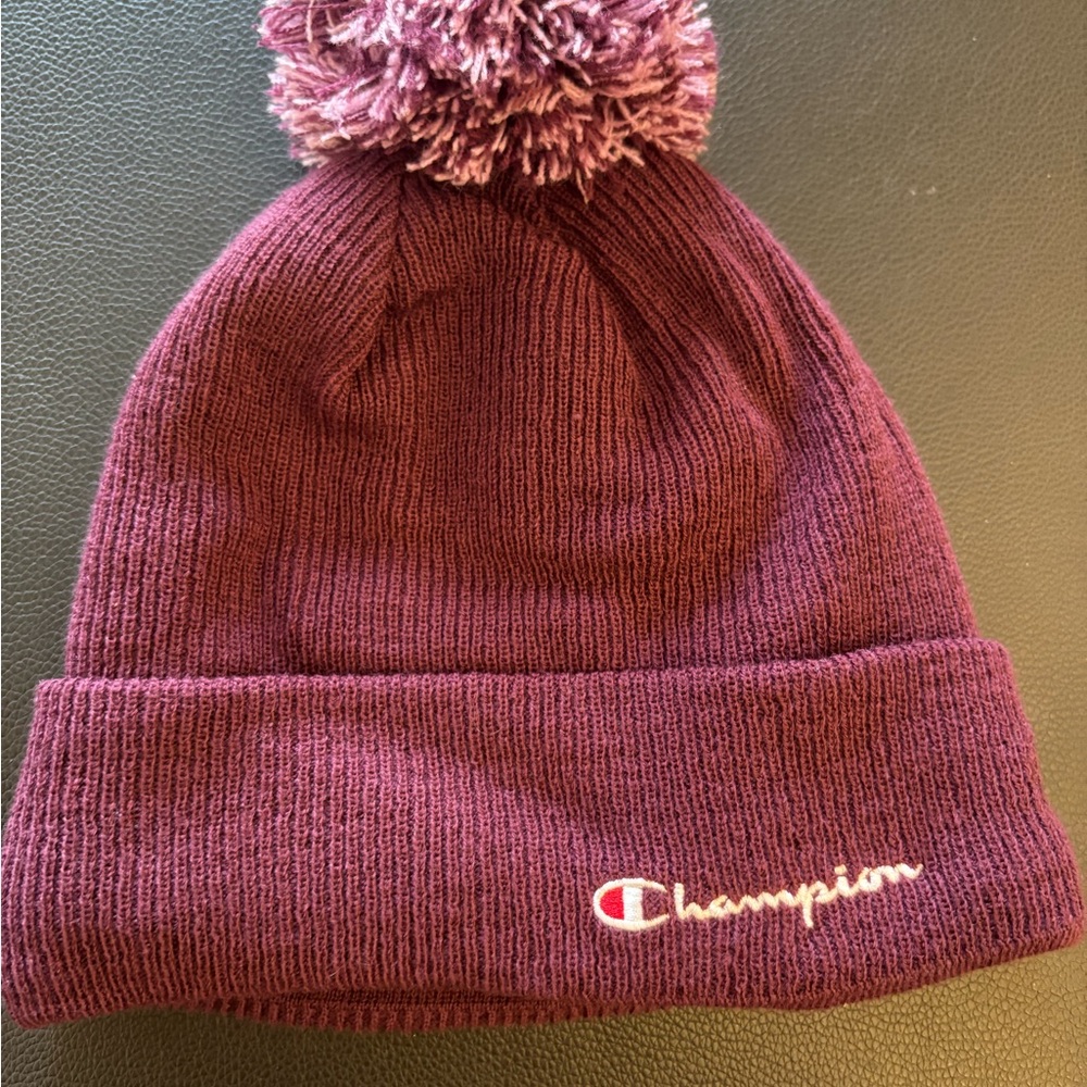 Purple Champion Knit Beanie with Pom-Pom